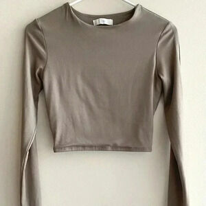 Klesis Taupe Cropped Long-Sleeve Top with Cutouts on Sleeves, Size S